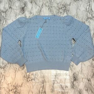 Draper James NWT size XL Wool Cashmere Puff Sleeve Pointelle Cable Knit Sweater